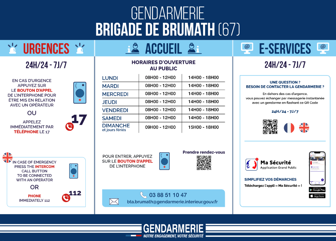 Informations et contact Brigade Gendarmerie Brumath (màj avril 2022)